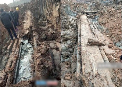 ​四川遂宁蓬溪县雷堂村水库工程挖出神秘古棺木 疑为先秦时期棺椁