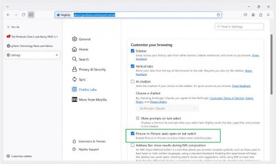 ​Firefox 火狐浏览器将改进“画中画”，打开其他网页自动显示浮窗