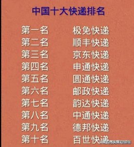 ​中国十大快递排名，有人整理出来了，顺丰快递怎么排名第二呢？
