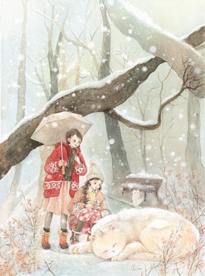 非常好看的暖色调水彩插画作品，太喜欢画里的场景了