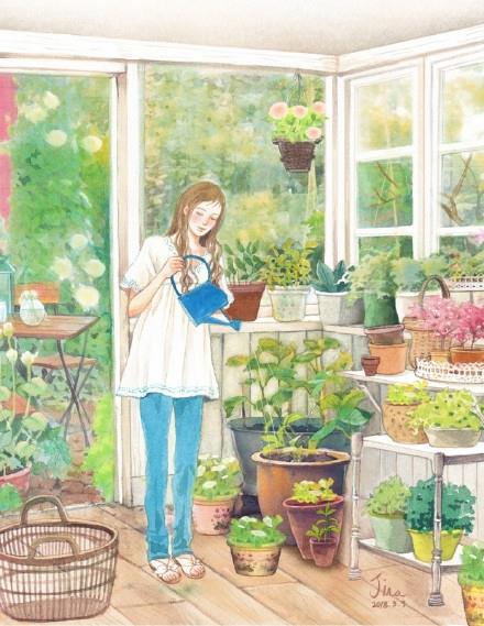 非常好看的暖色调水彩插画作品，太喜欢画里的场景了