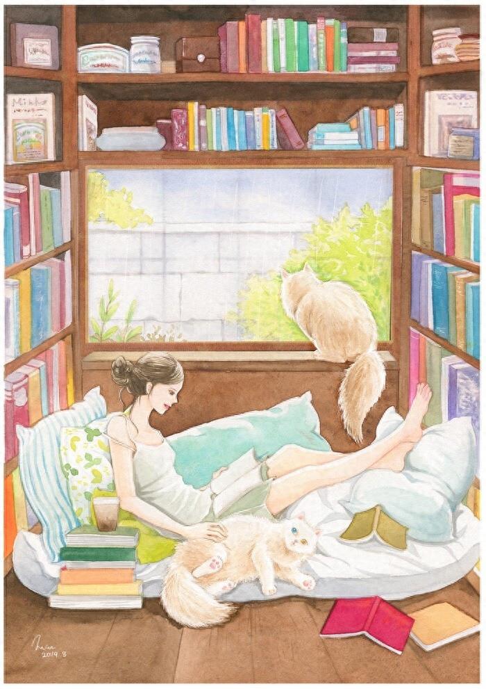 非常好看的暖色调水彩插画作品，太喜欢画里的场景了