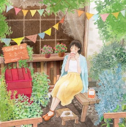 非常好看的暖色调水彩插画作品，太喜欢画里的场景了
