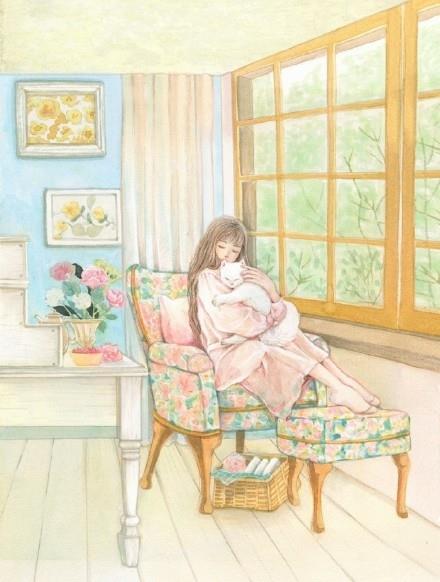 非常好看的暖色调水彩插画作品，太喜欢画里的场景了